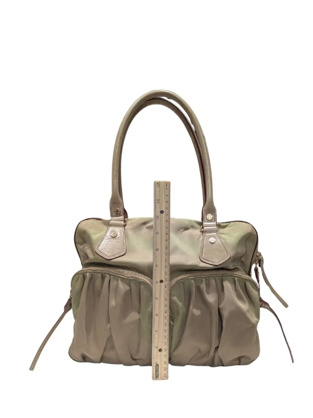 MZ Wallace Nylon Satchel Shoulder Bag Olive Khaki Leather Trim Gold Hardware